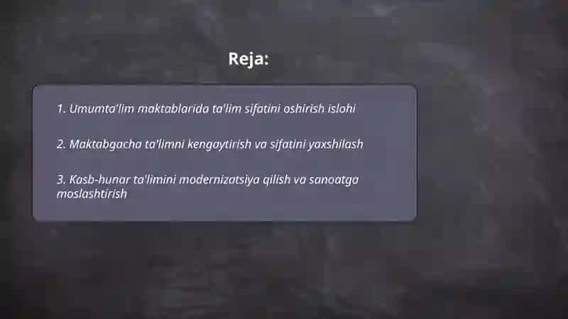Umumta'lim maktablarida ta'lim sifatini oshirish islohi 2