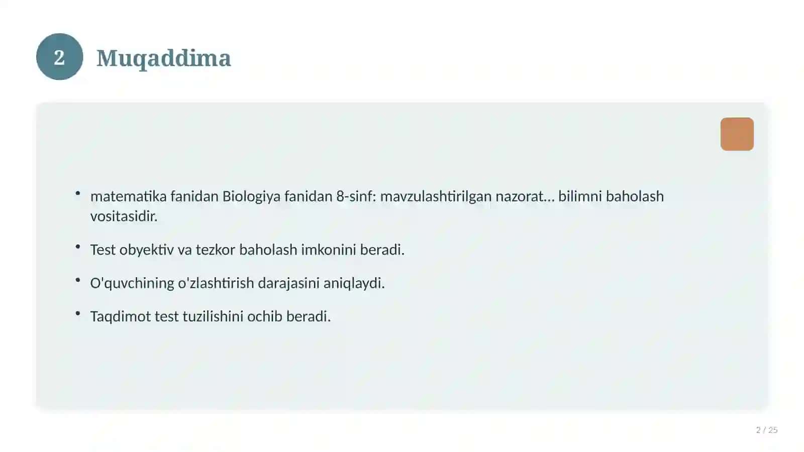 Biologiya fanidan 8-sinf: mavzulashtirilgan nazorat ishi va tahlil 2