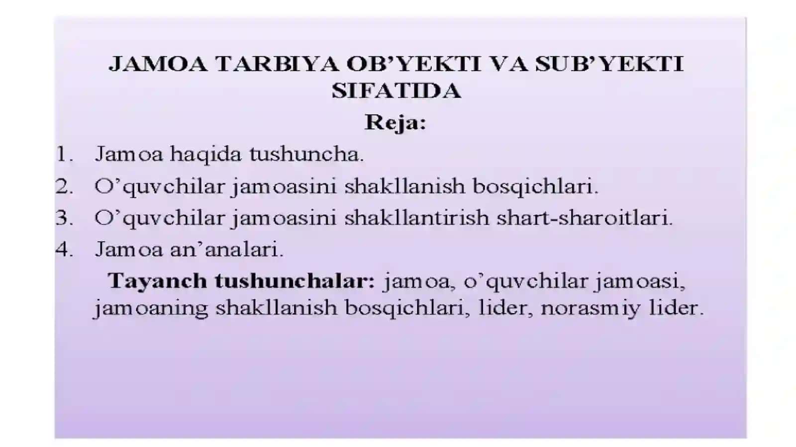Jamoa tarbiyasi 2