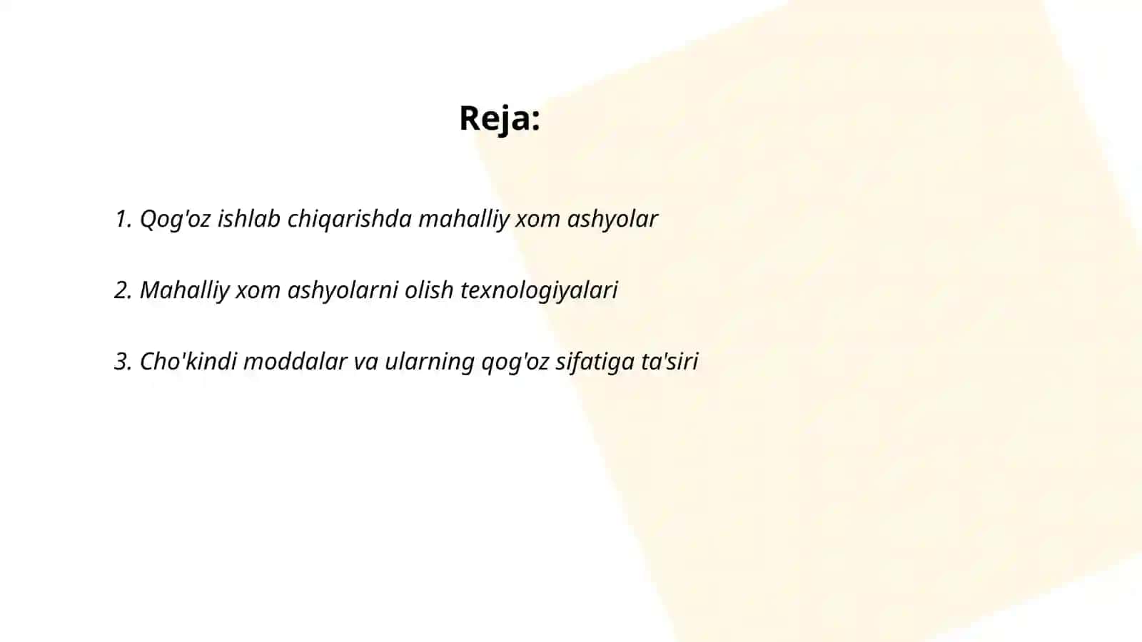 Qogoz ishlab chiqarishda mahaliy alternativ materiallar: umumiy malumot,olish texnologiyasi, sifat korsatgichlari 2