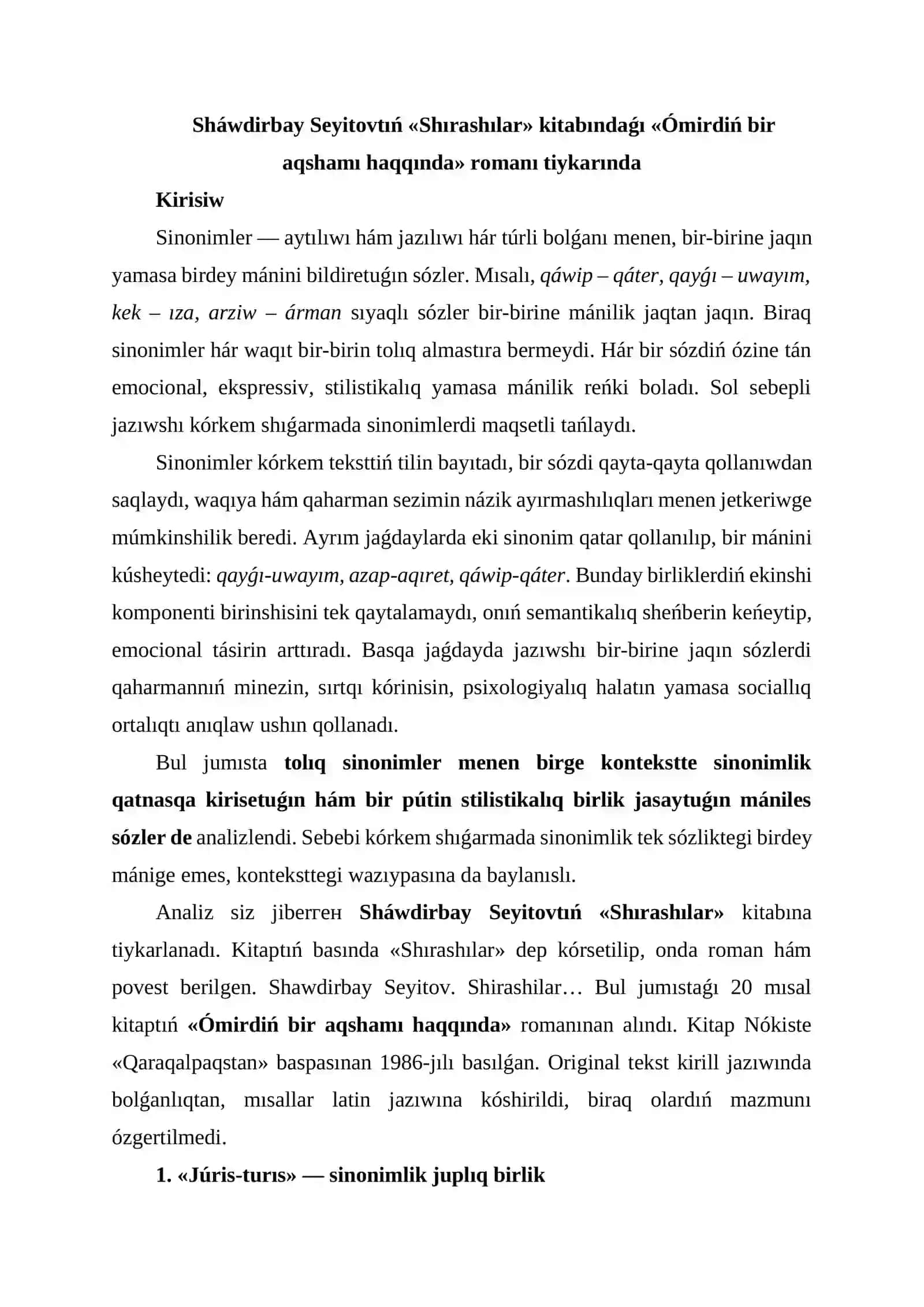 « Kórkemlew quralları hám stilistika» PÁNINEN 2