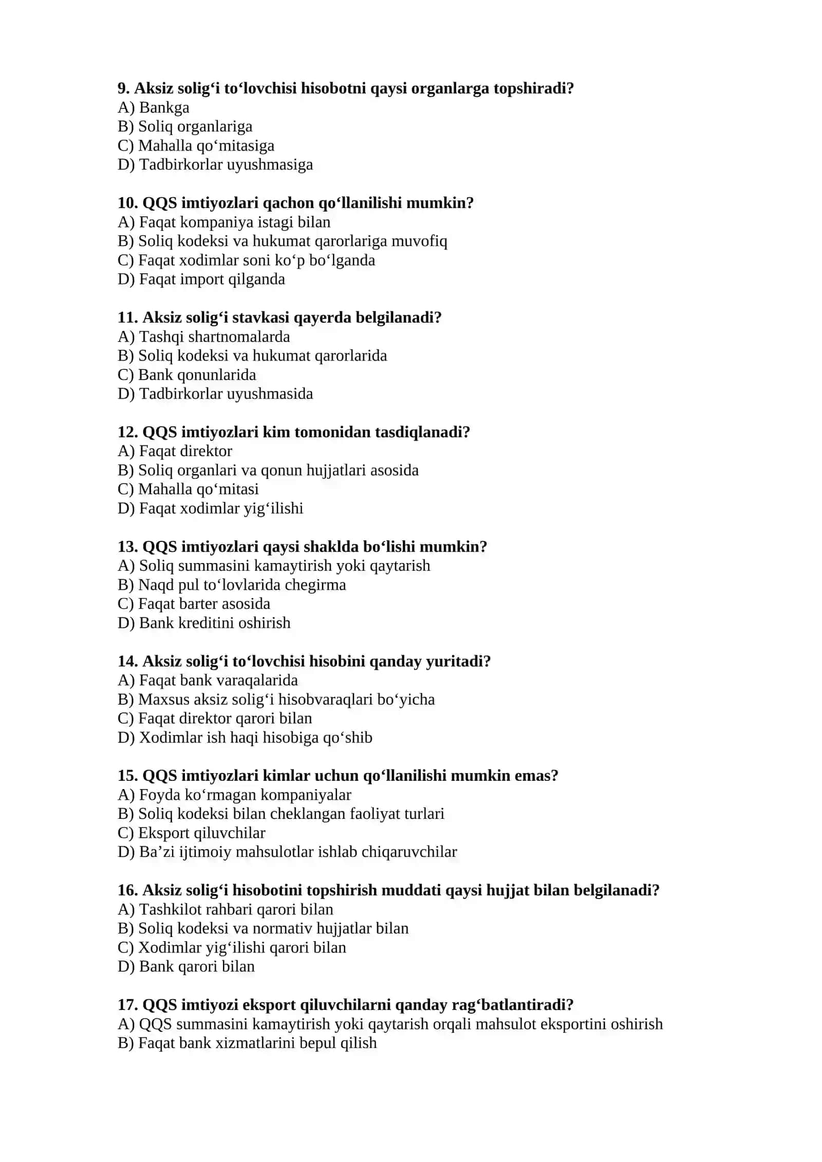 AKSIZ SOLIG‘I TO’LOVCHILAR, QO’SHILGAN QIYMAT SOLIG’I BO’YICHA SOLIQ IMTIYOZLARI 2
