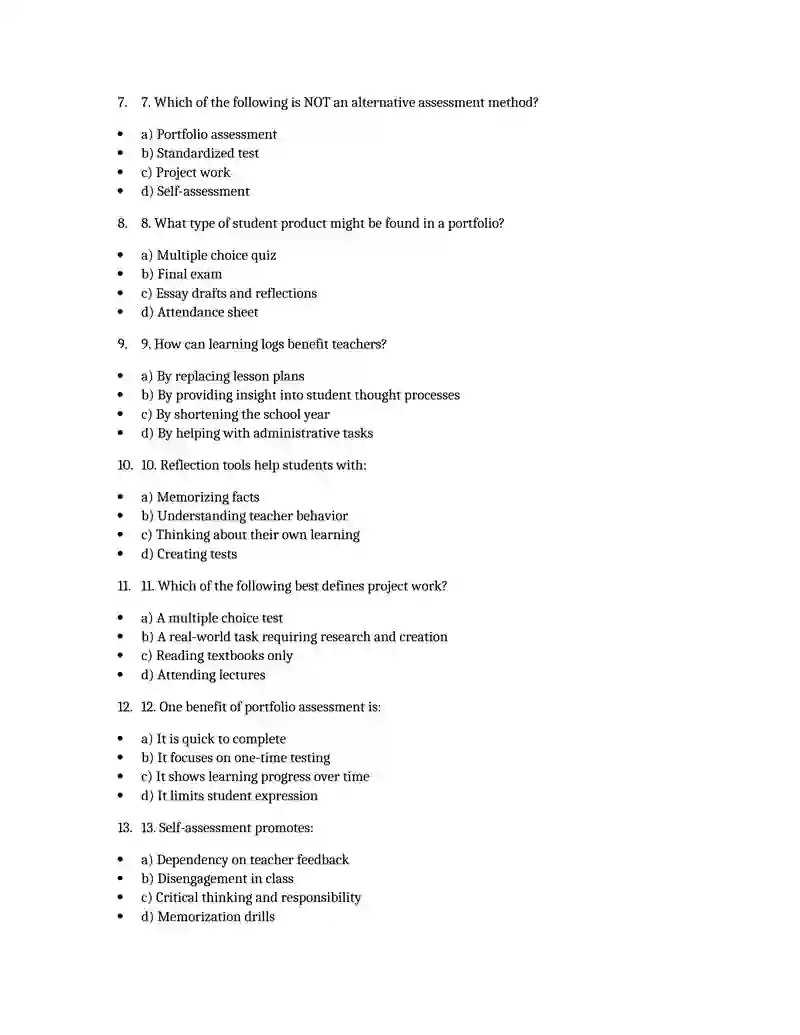 Alternative Assessment Methods - Multiple Choice Questions 2
