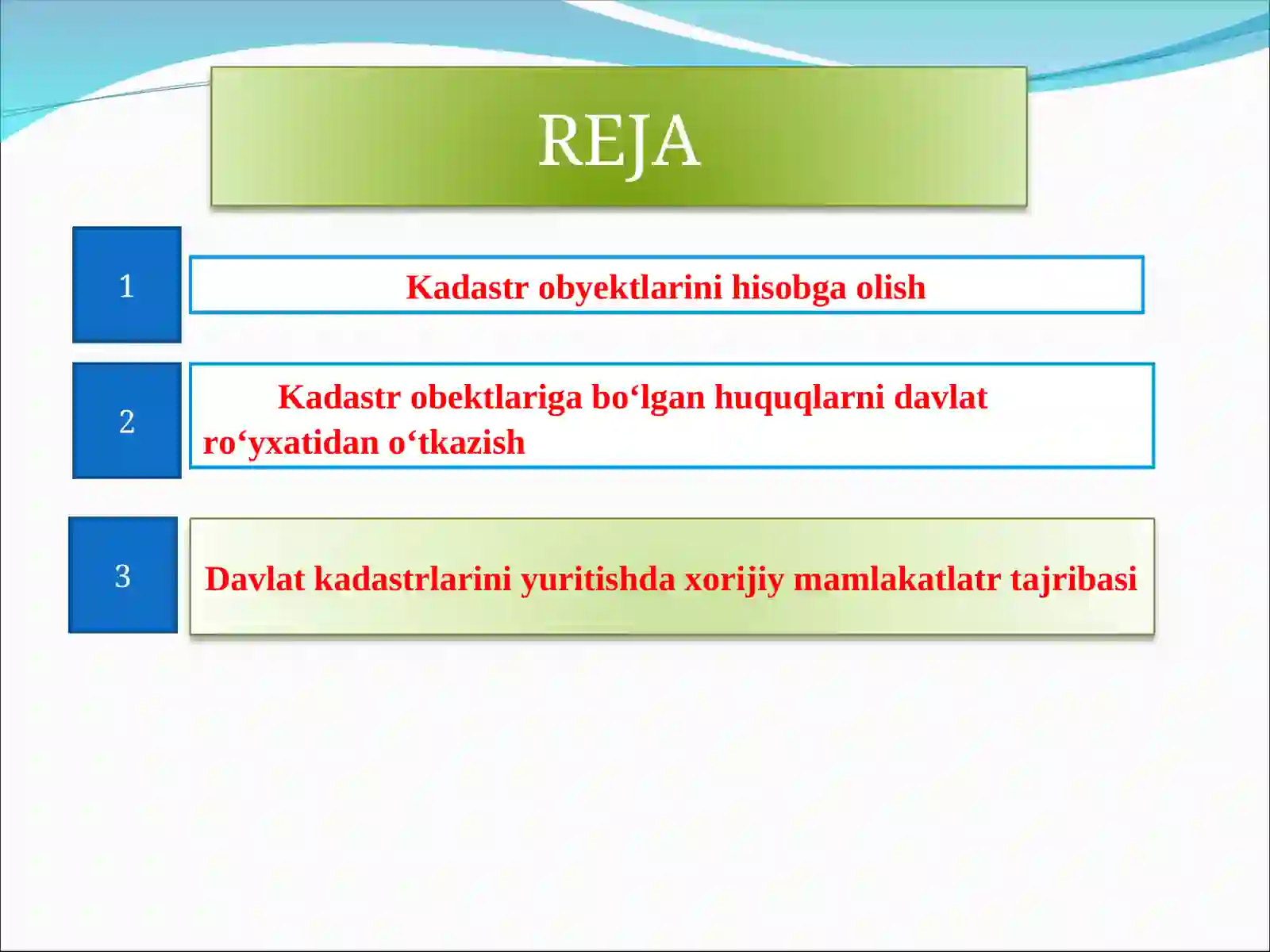 DAVLAT KADASTRLARI ASOSLARI 2