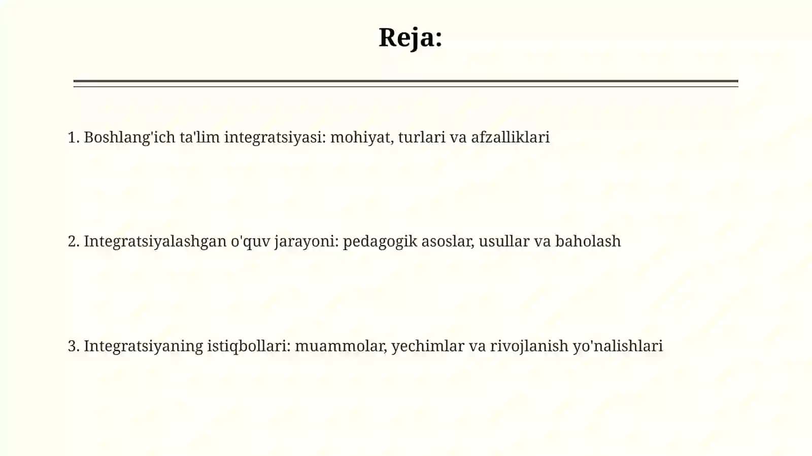 Boshlangʼich taʼlimni integratsiyalash mohiyati mavzusini oʼrganish va tahlil qilish 2