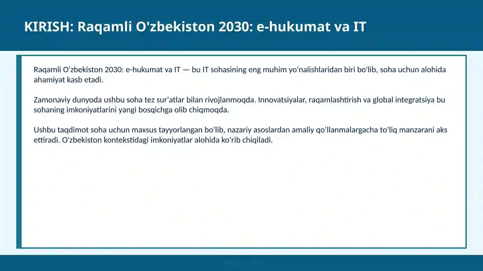 Raqamli O'zbekiston 2030: E-Hukumat va IT 2