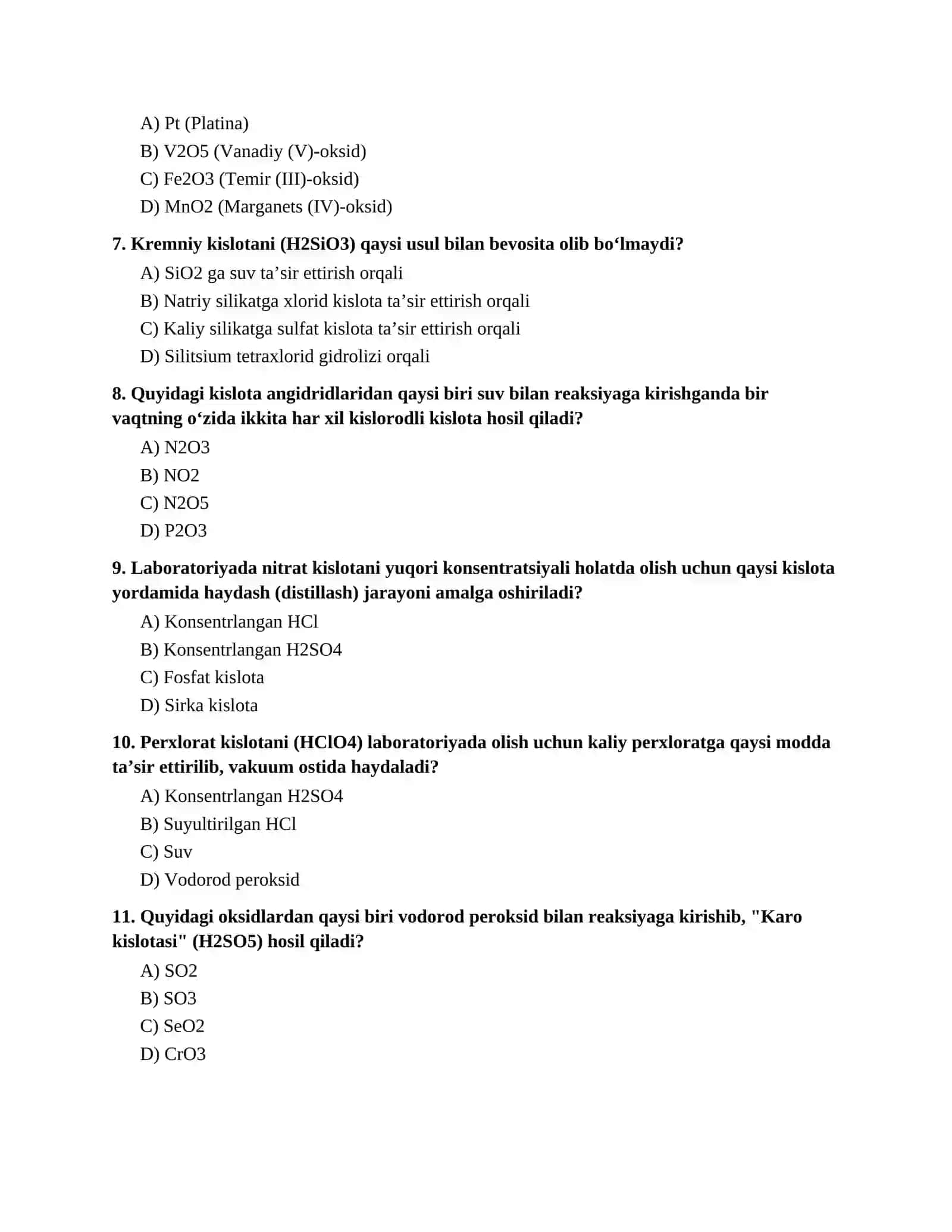 KIMYOVIY SINTEZ FANIDAN TEST SAVOLLARI 2