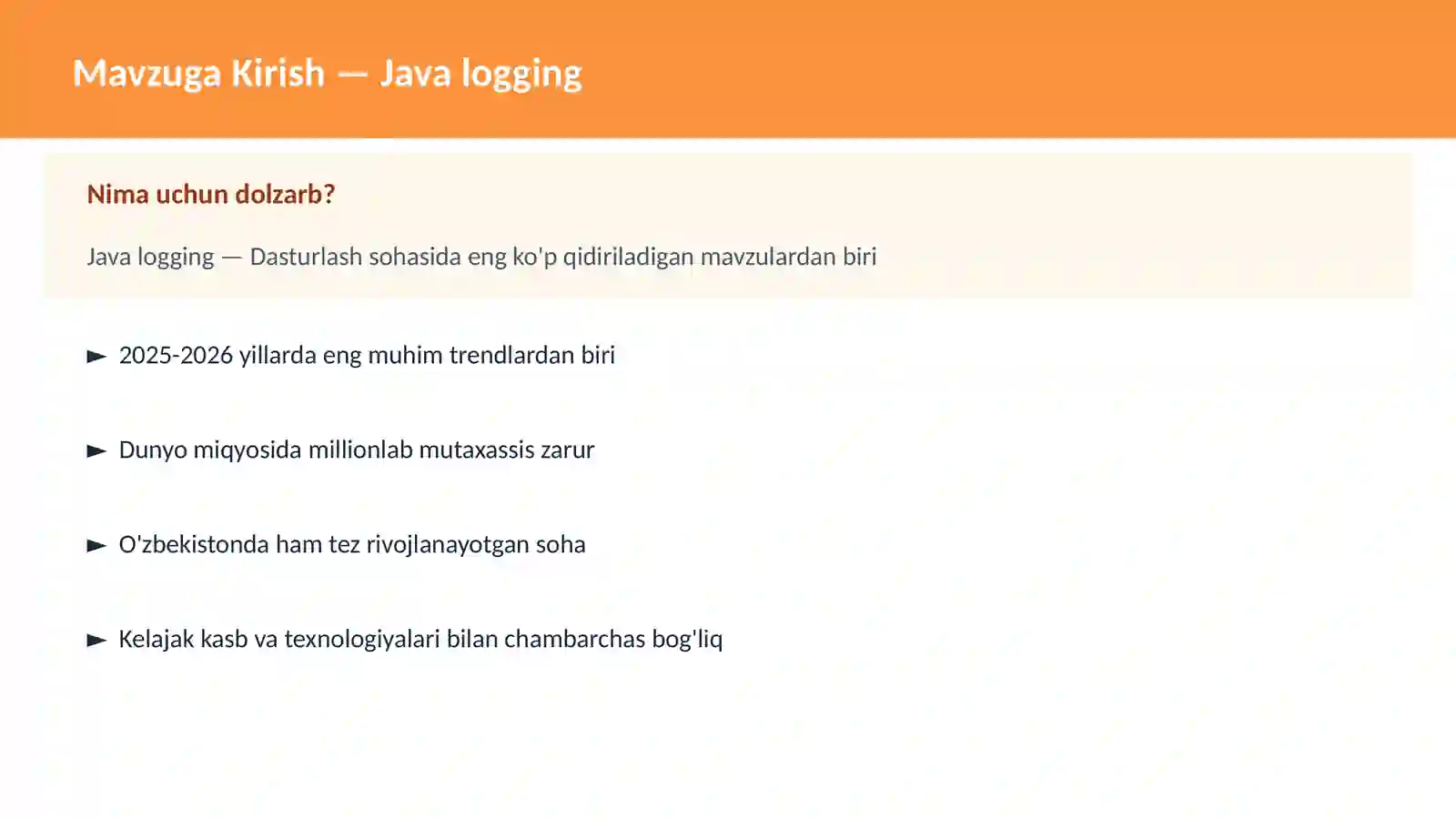 DASTURLASH | JAVA VA KORXONA 2
