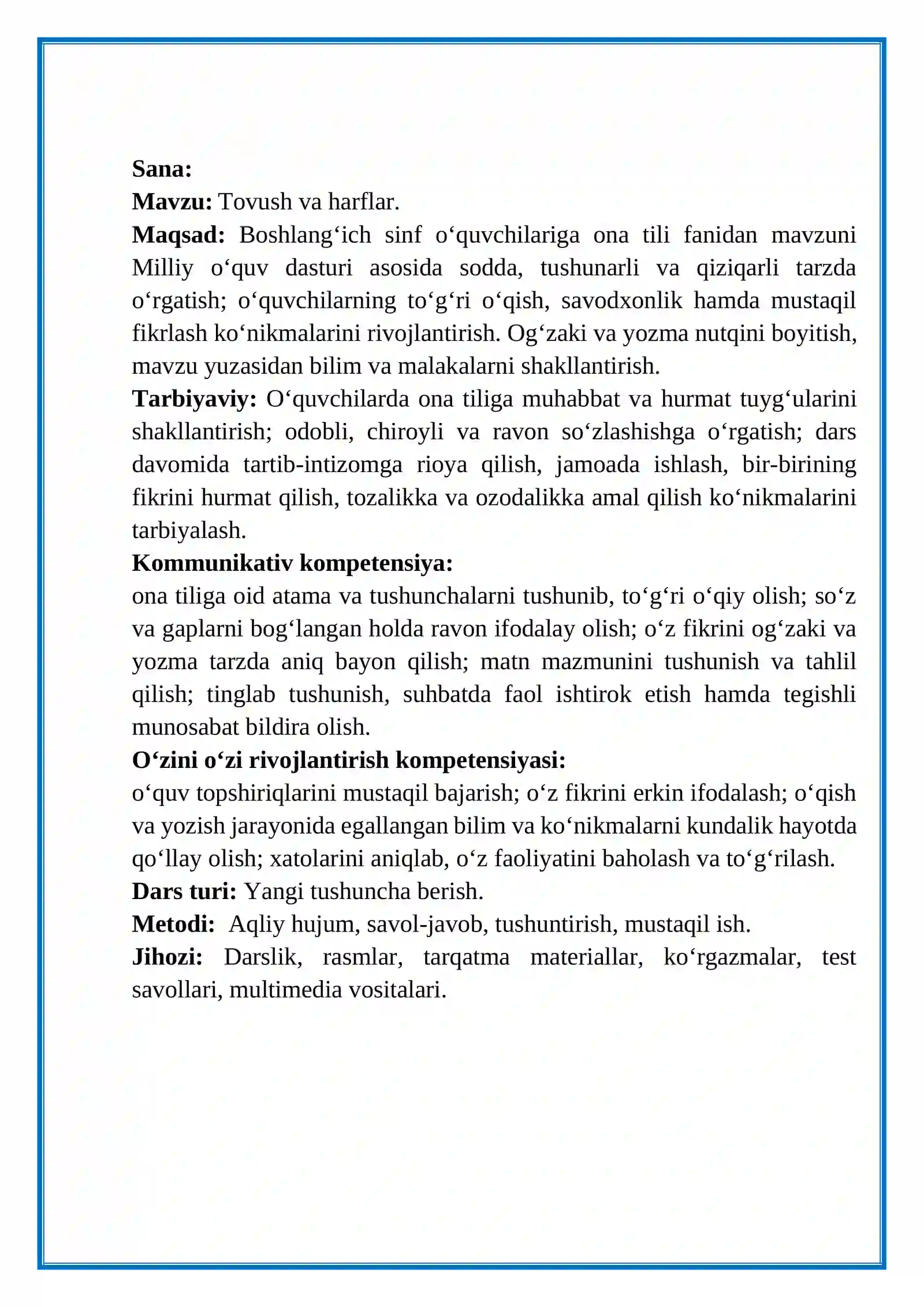 3-sinf. ona tili. Tovush va harflar 2
