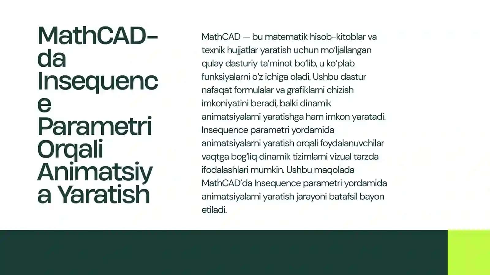 MathCADda Insequence parametr bilan animatsiya yaratish 2