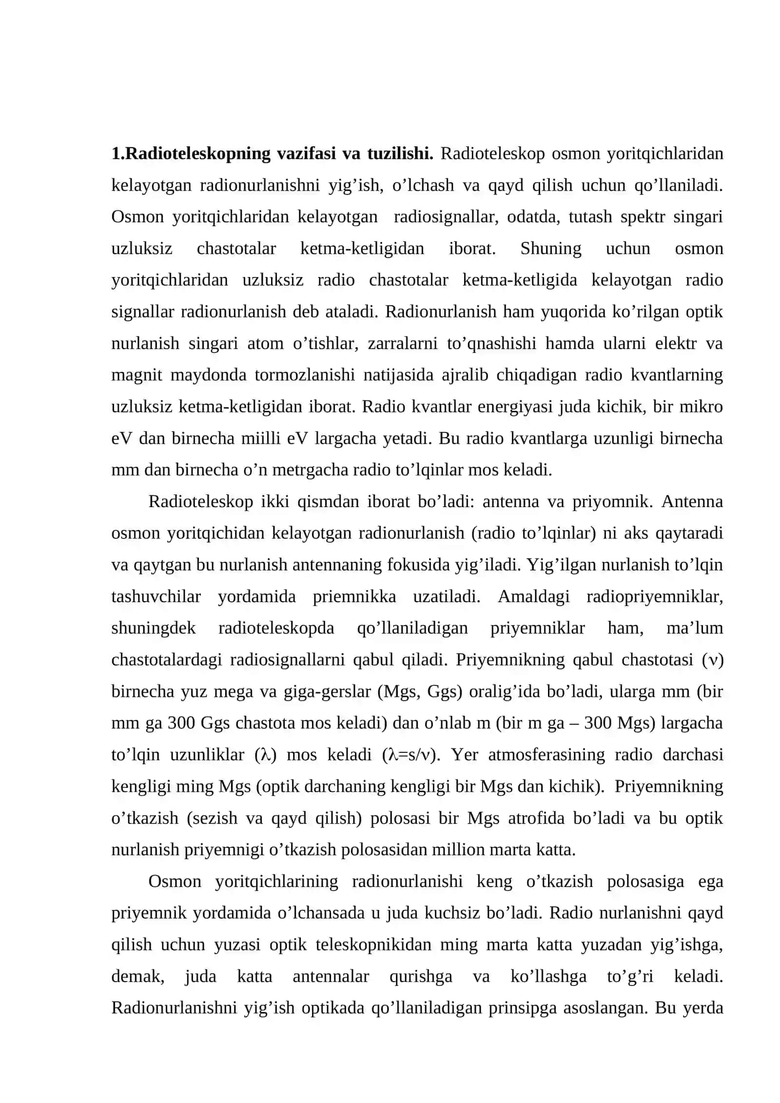 Radioteleskoplar va ularning asosiy ko’rsatgichlari 2