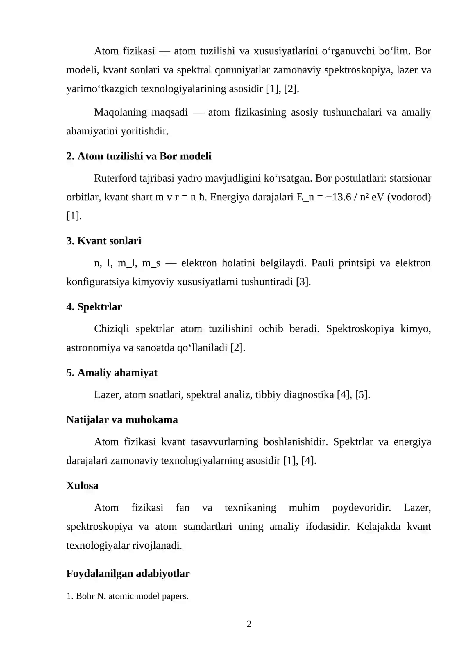 ATOM FIZIKASI VA UNING ZAMONAVIY FAN-TEXNIKADAGI AHAMIYATI 2