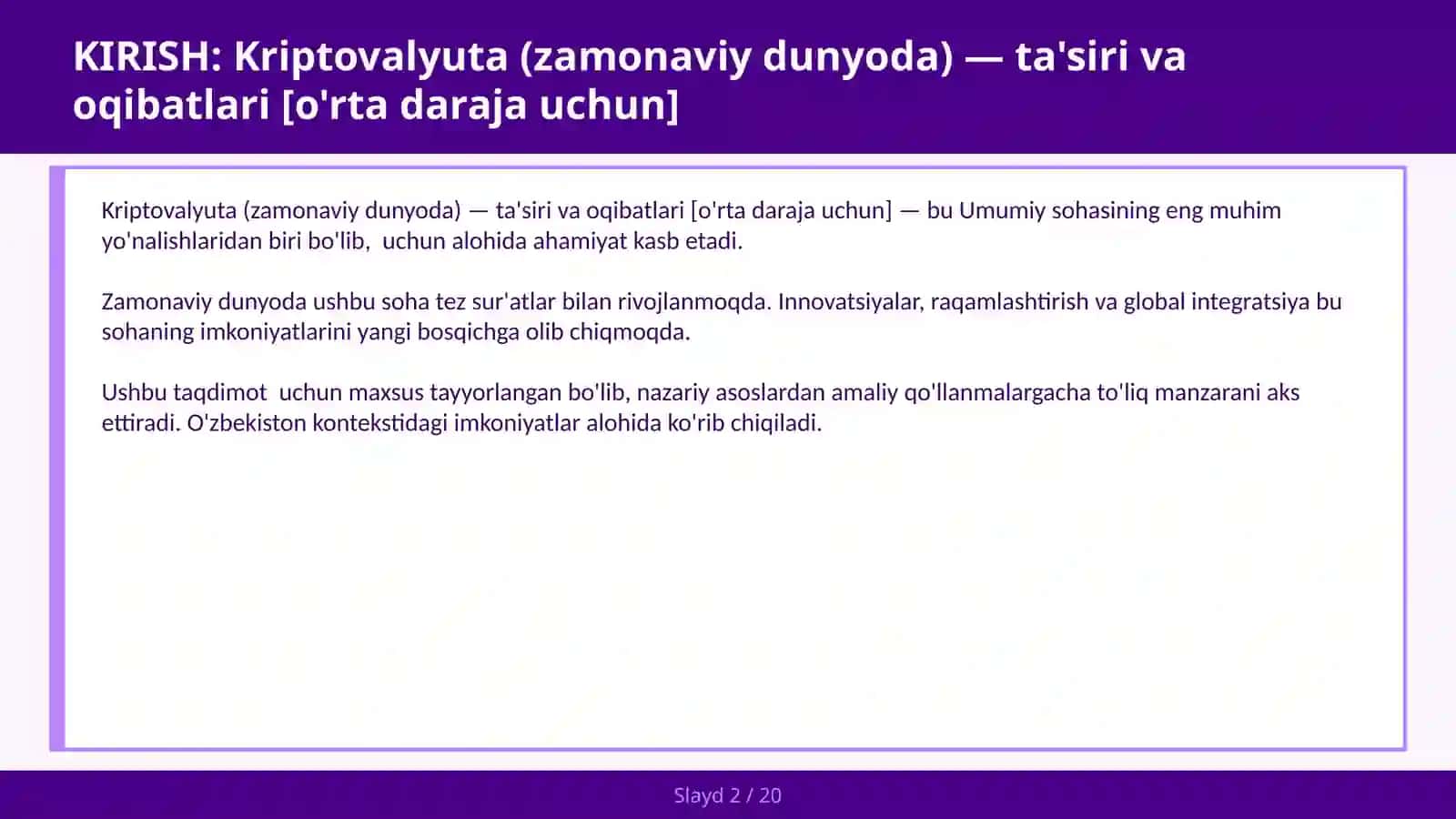 KRIPTOVALYUTA (ZAMONAVIY DUNYODA) — TA'SIRI VA OQIBATLARI [O'RTA DARAJA UCHUN] 2