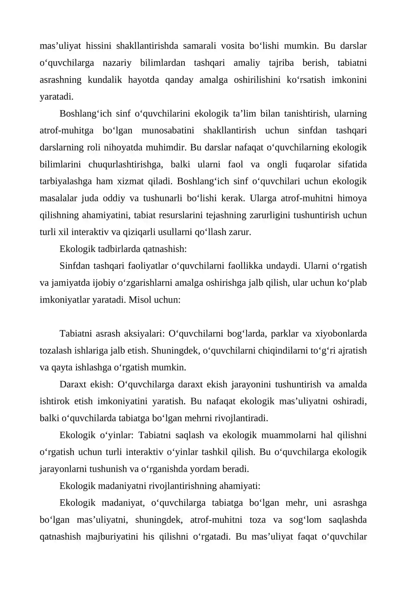 Boshlang‘ich sinfda atrof-muhitni asrashni o‘rgatishda sinfdan tashqari darslarning samaradorligi 2