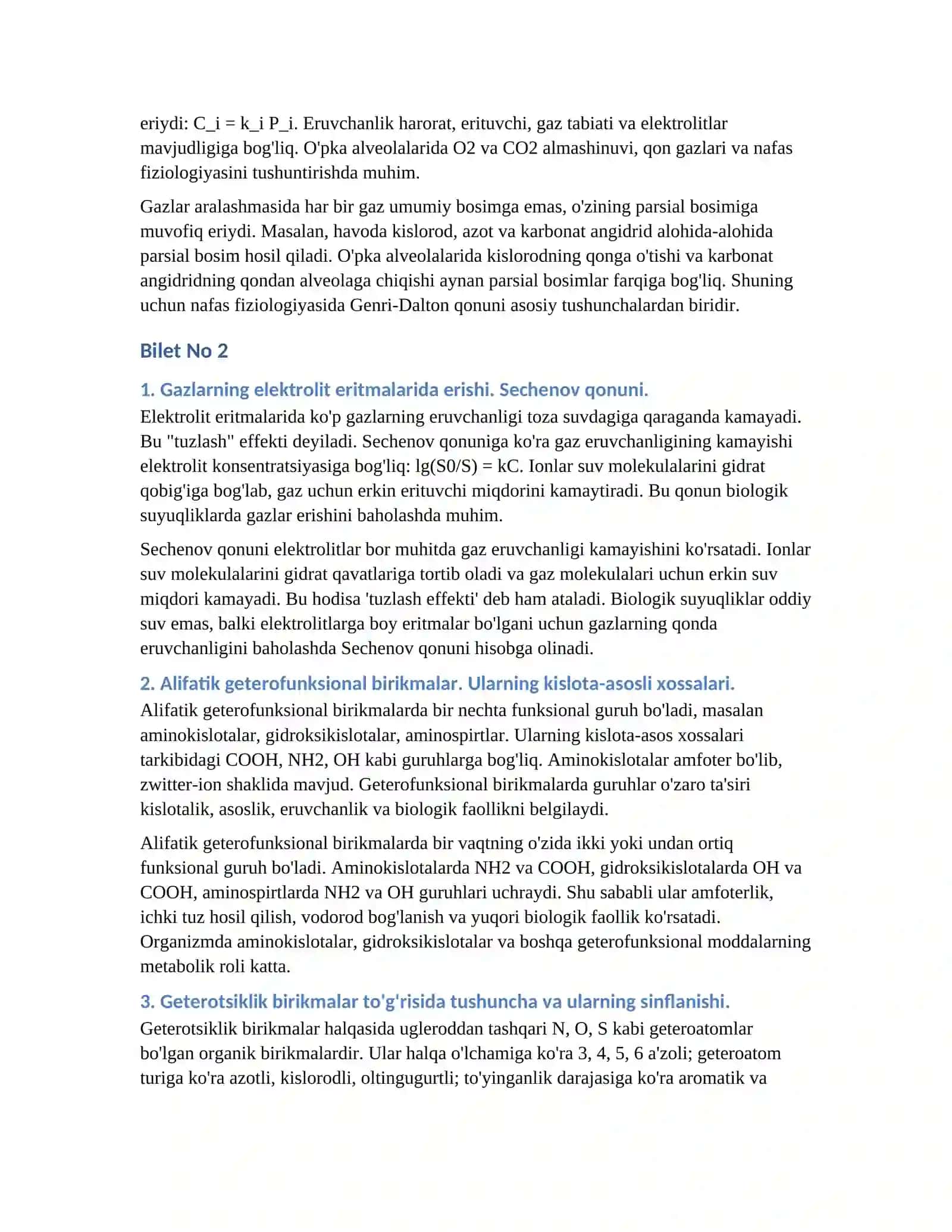 Tibbiy kimyo yakuniy nazorat biletlari: 1-38 toliq kengaytirilgan javoblar 2