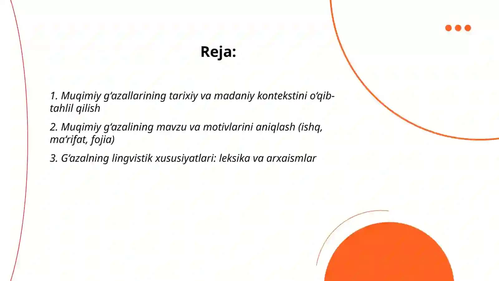 Muqimiy g‘azallarini ifodali o‘qish va sharhlash 2