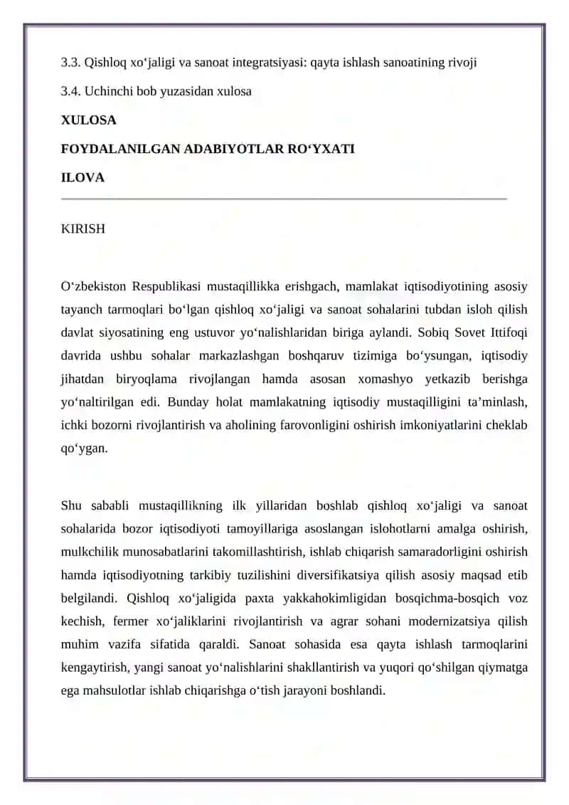 MUSTAQILLIK YILLARIDA QISHLOQ XO’JALIGI VA SANOAT SOHASIDAGI O’ZGARISHLAR 2