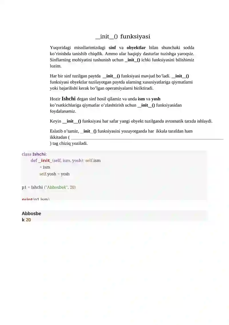 PYTHONDA SINF VA OBYEKTLAR 2