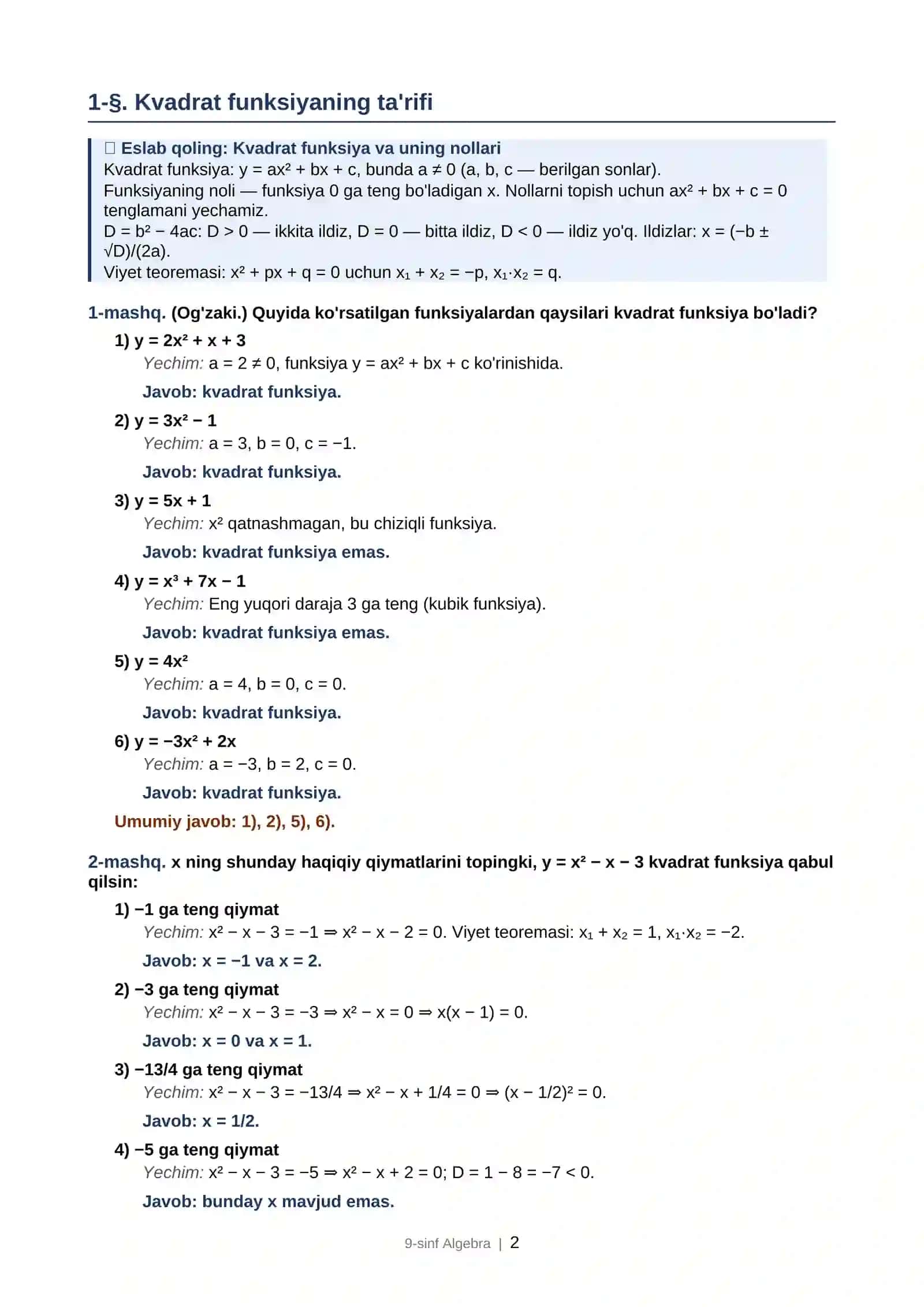 Algebra 9-sinf 2