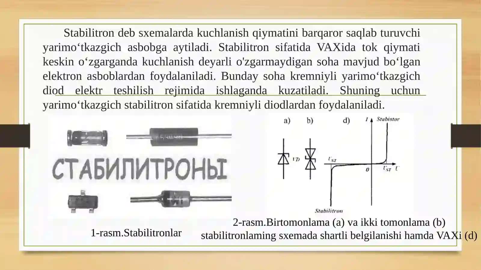 Stabilitron, varikap, tunnel diodi va generator diodlari. 2
