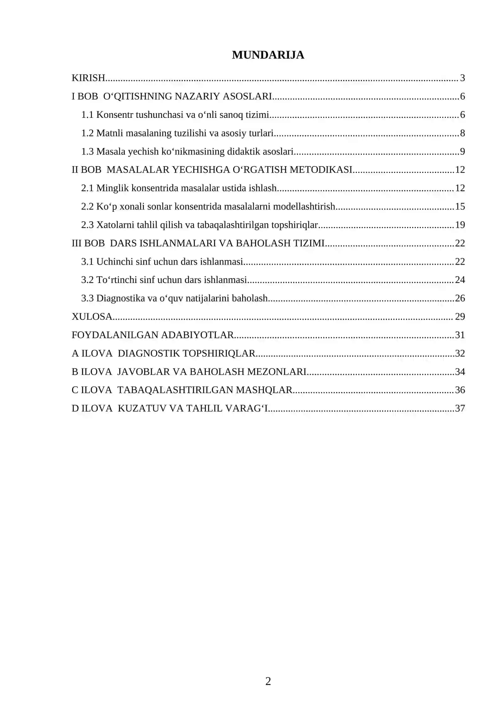 MINGLIK VA KO‘P XONALI SONLAR KONSENTRIDA MASALALAR YECHISHGA O‘RGATISH METODIKASI 2