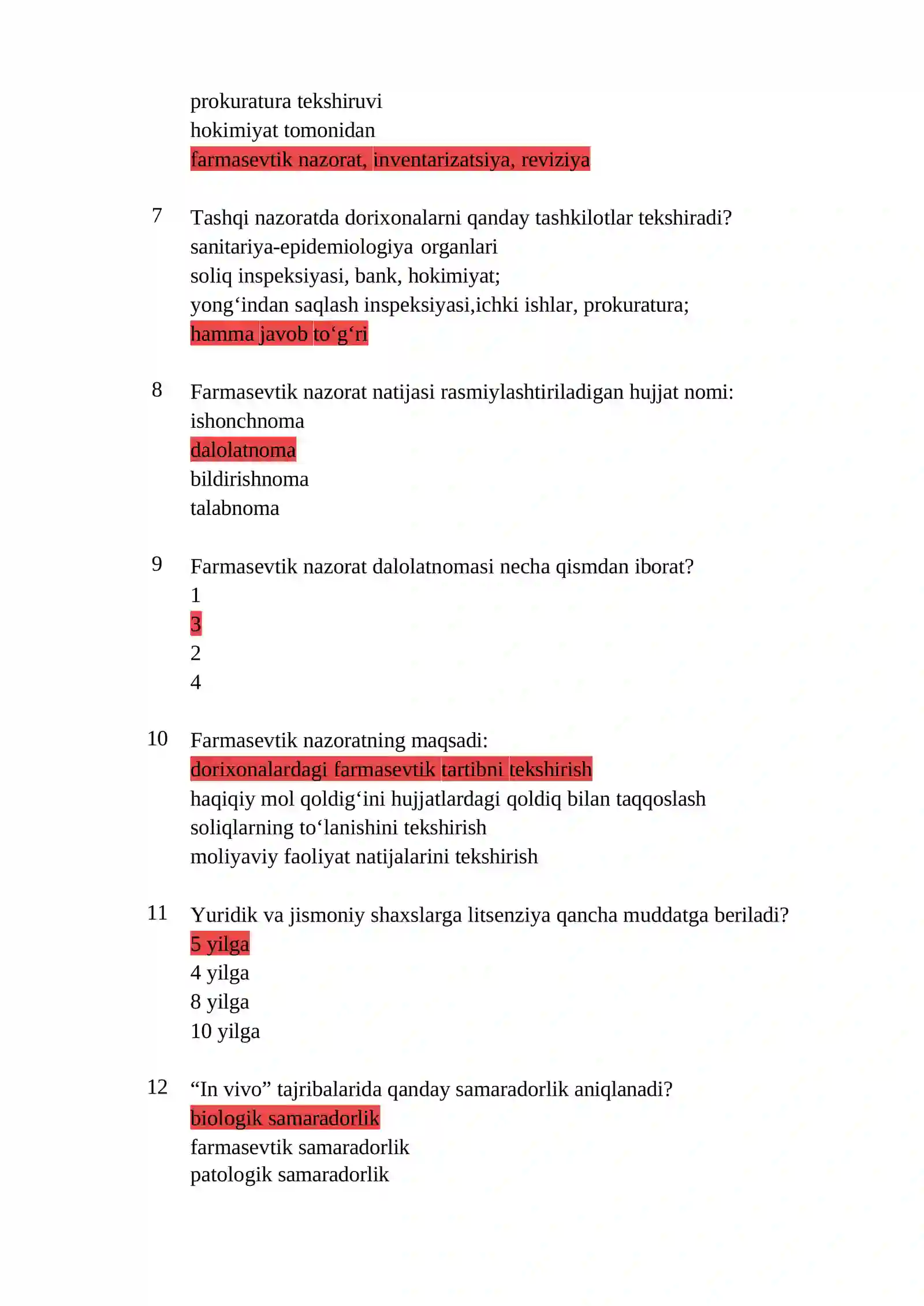 Argos test savollari javoblari bilan tibbiyot Farmatsiya 2