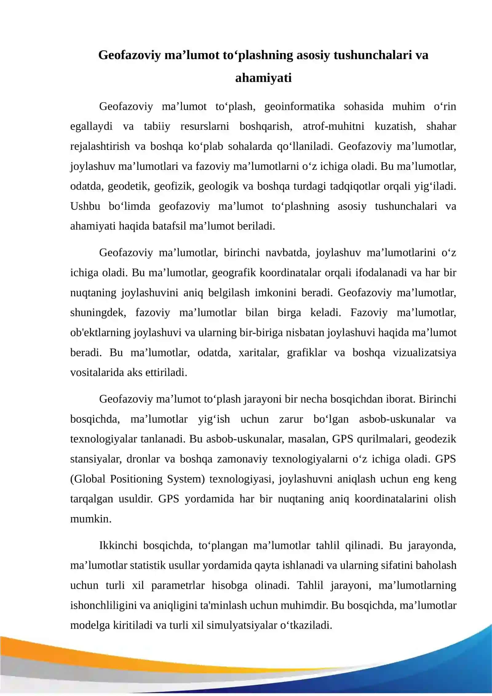 Geofazoviy ma’lumot to‘plash usullari 2