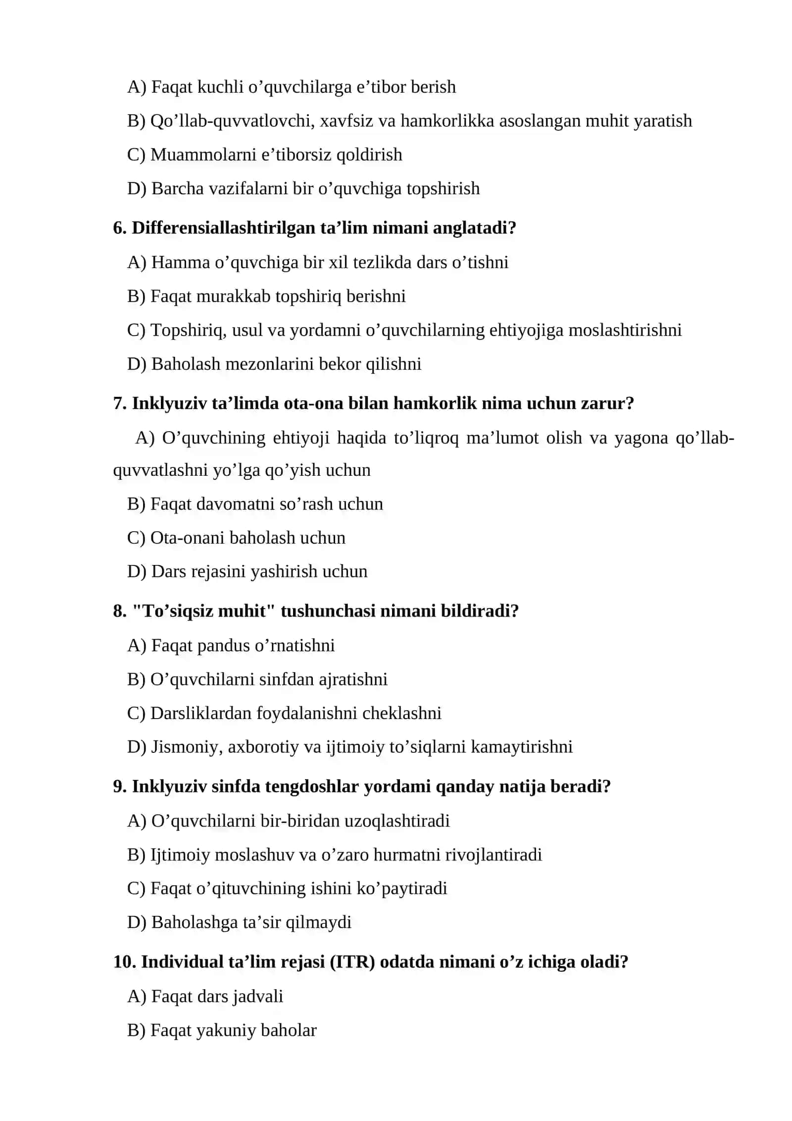 Umumiy pedagogika va psixologiya fanidan test 2