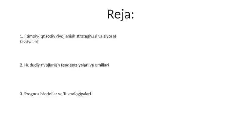 Mintaqalar taraqqiyotini prognozlash va ijtimoiy-iqtisodiy rivojlantirish strategiyalari 2