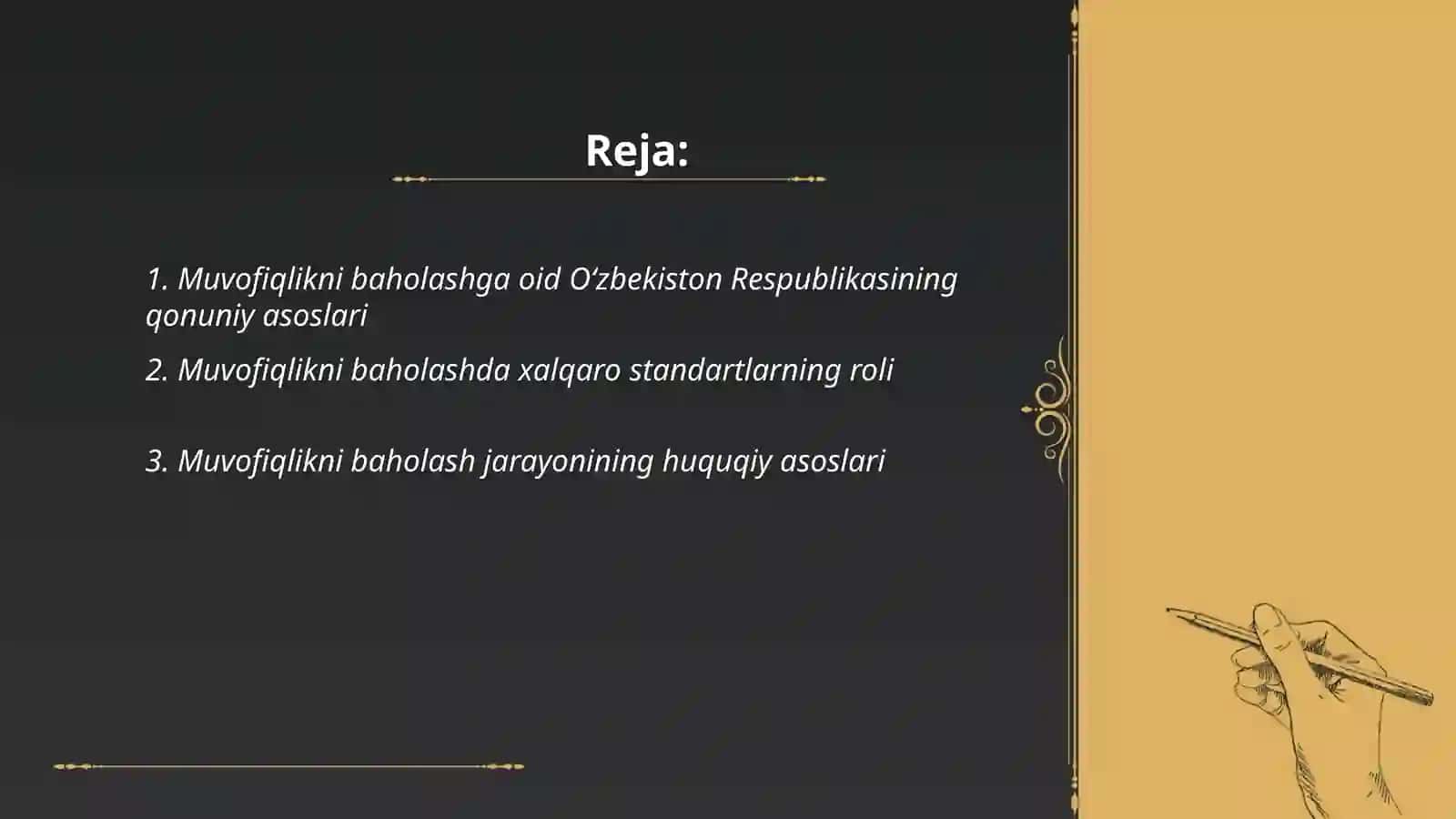 Muvofiqlikni baxolash toʻgʻrisida Oʻzbekiston respublikasi qonuniy tahlili 2