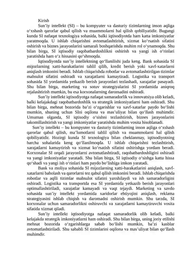 Sun’iy intellekt va uning iqtisodiyotdagi imkoniyatlari 2