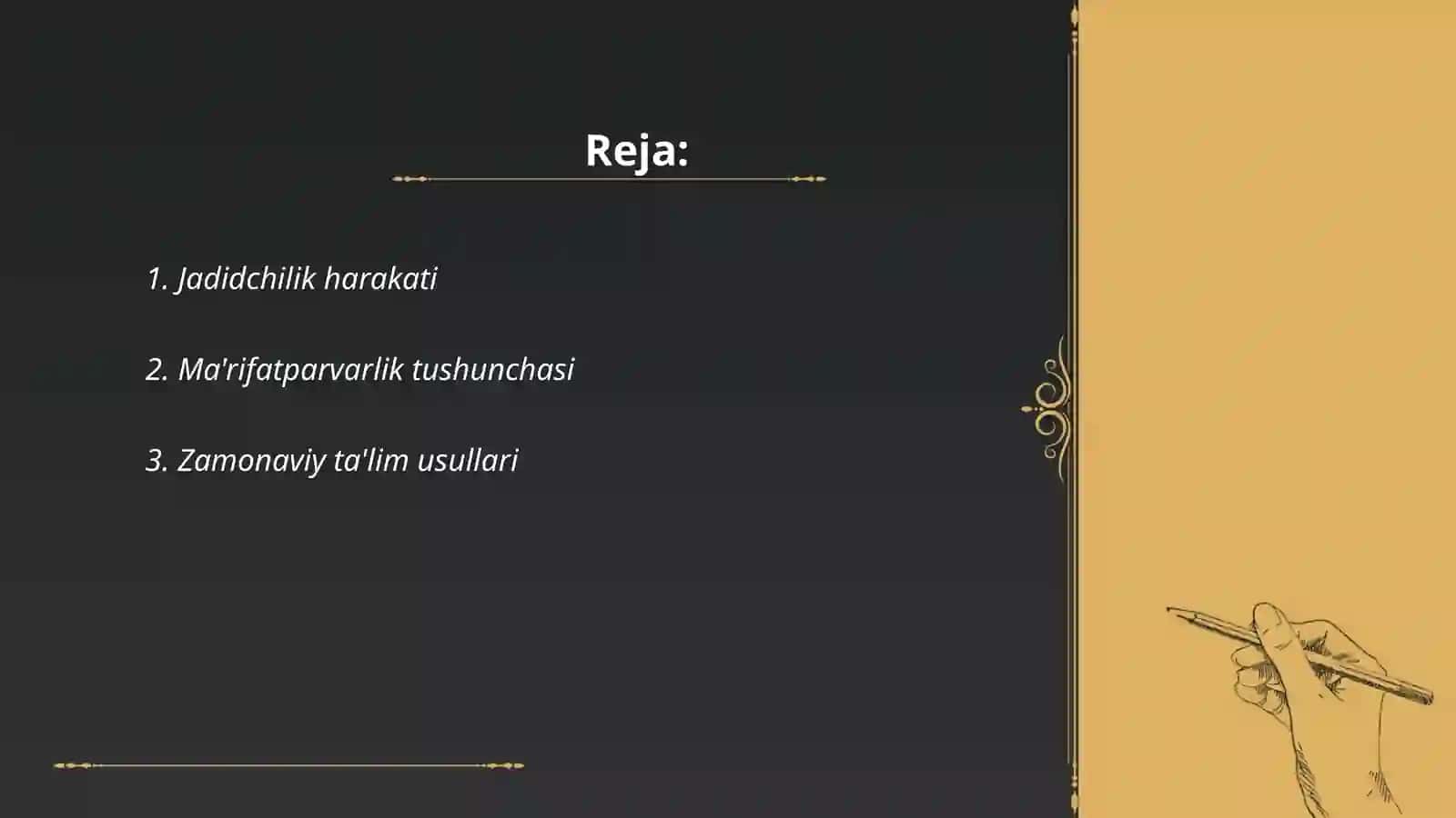 Jadid ma'rifatparvarlari asaridagi ta'lim tarbiyaga oid qarashlar va ĝoyalar shu mavzu asosidagi glossary 2