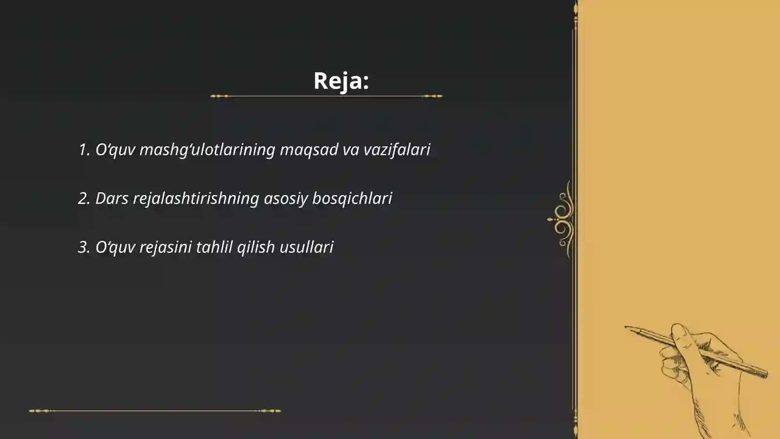 O‘quv mashg‘ulot yig‘inlarini rejalashtirish tahlil qilish 2