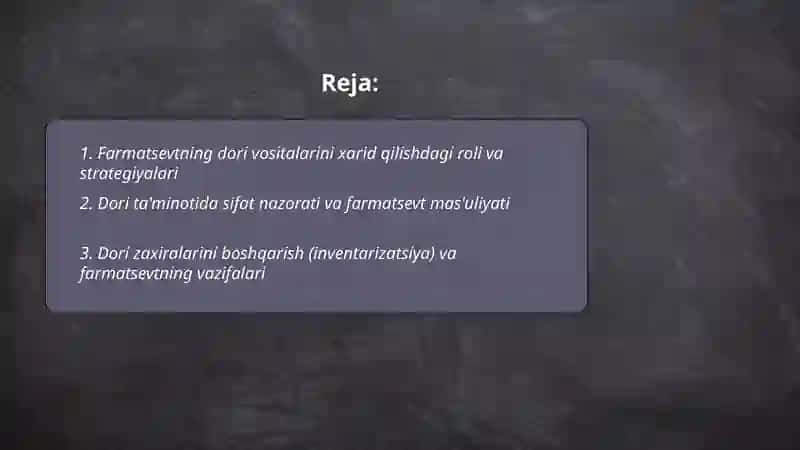 Farmatsevt mutaxassisining dori ta'minoti tizimidagi roli 2