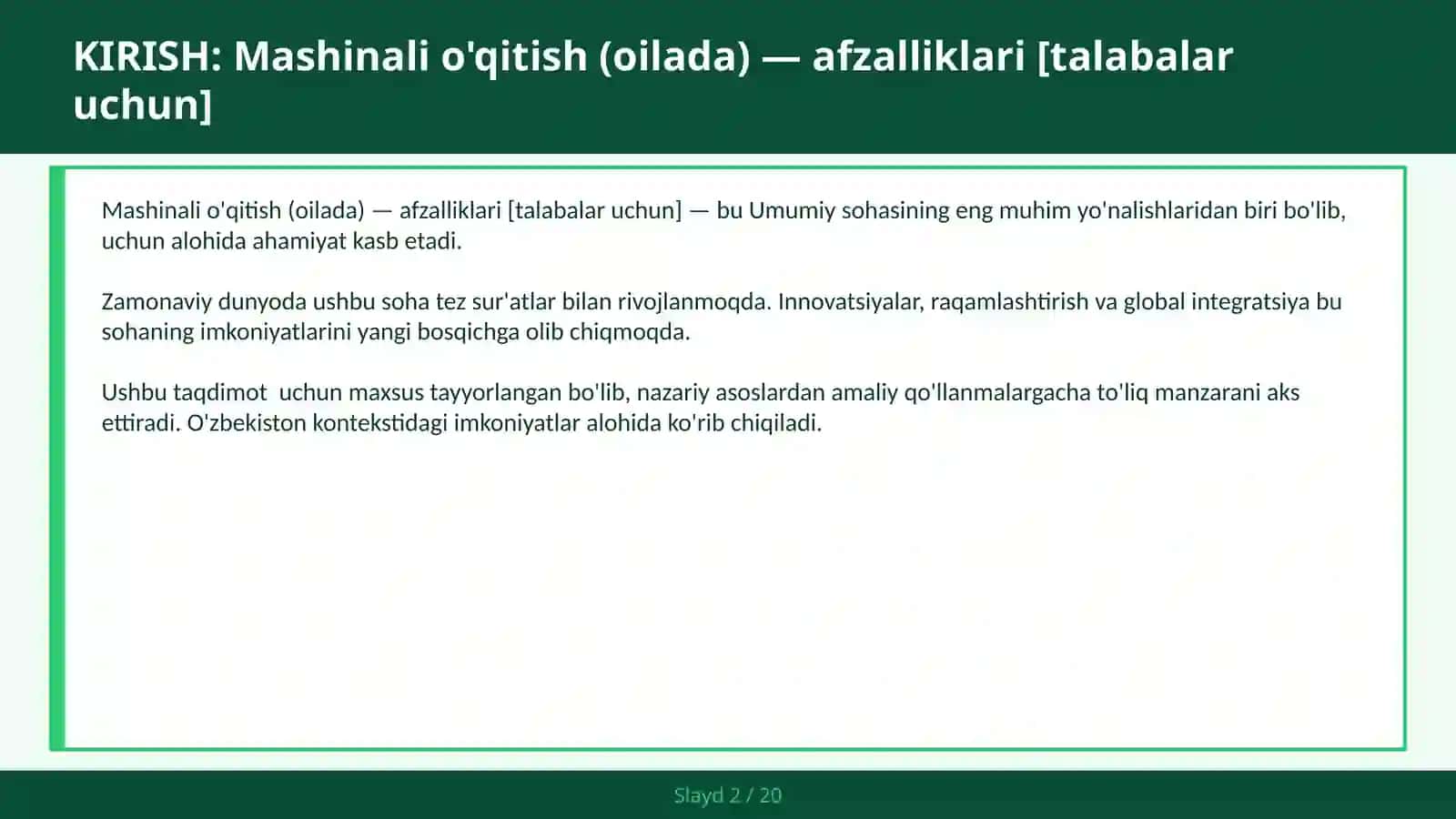 Mashinali o'qitish (O'qituvchi yo'riqnomasi) 2