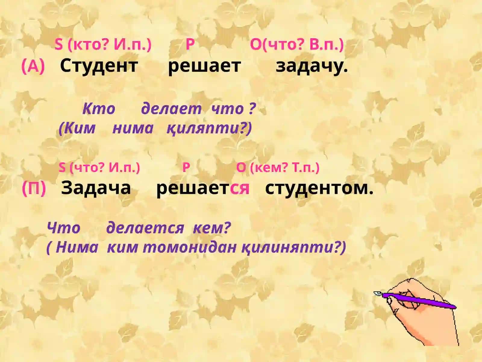 ДЕЙСТВИТЕЛЬНЫЙ И СТРАДАТЕЛЬНЫЙ ОБОРОТ РЕЧИ(Активный и пассивный оборот речи) 2
