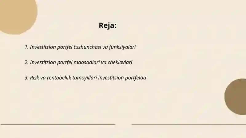 Investitsion portifel va uni shakllantirish jarayoni 2