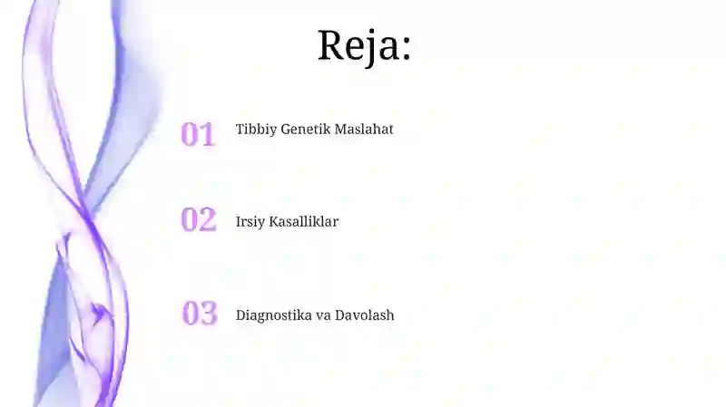 Irsiy kasalliklar. Tibbiy genetik maslahat 2