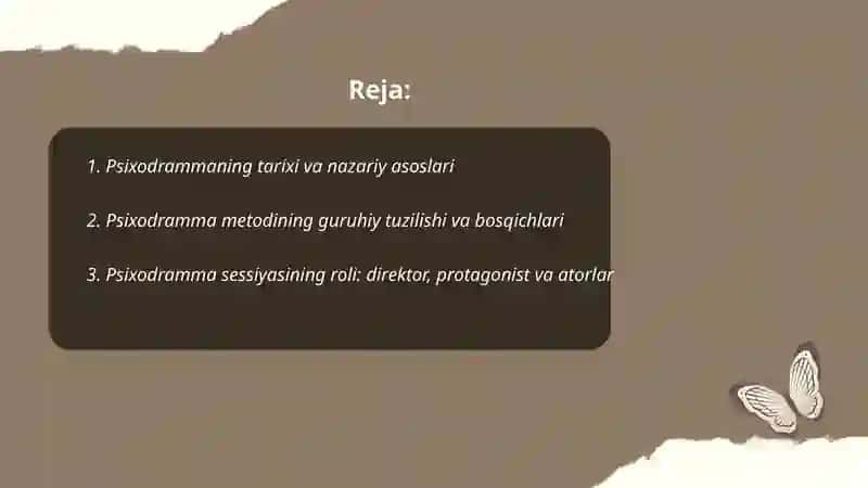 Psixodramma guruhiy faoliyatning ko'rinishi sifatida 2