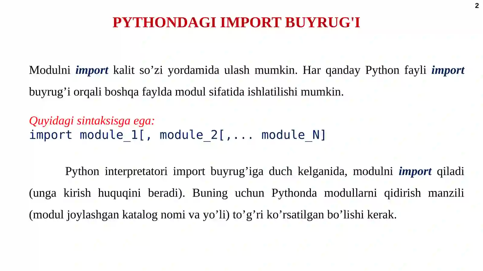 STANDART VA FOYDALANUVCHI MODULLARI 2