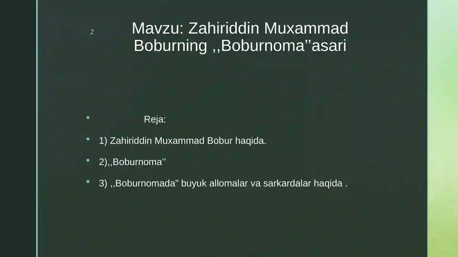Zahiriddin Muxammad Boburning ,,Boburnoma’’asari 2