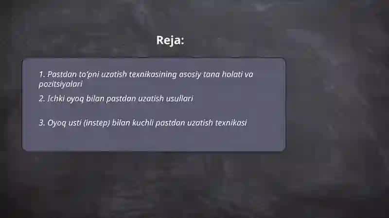 Pastdan toʻpni uzatish texnikasi 2