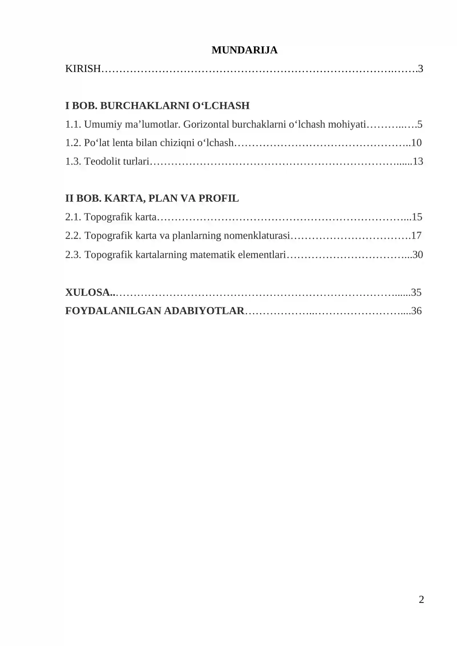 Topografik kartalarning tasnifi va ishlanishi 2