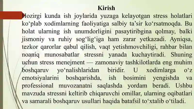 Xodimlar faoliyatida stress menejmentning ahamiyati. 2