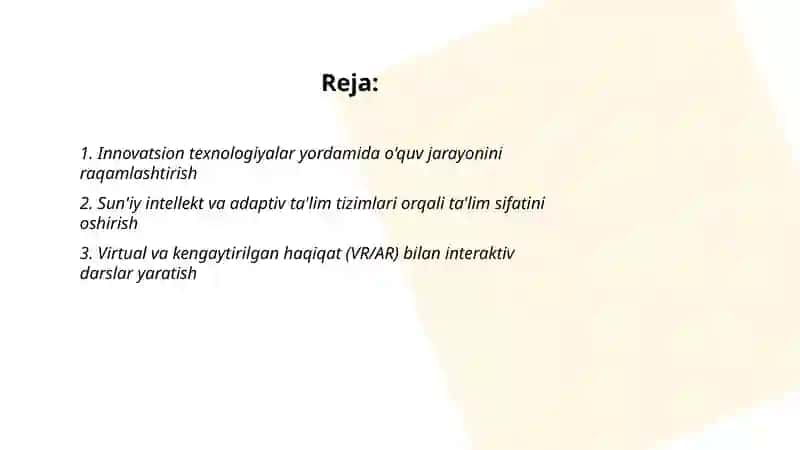 Innovatsion texnologiyalar ta'lim sifatini oshirish manbai sifatida Rahmatov Diyorbek 2