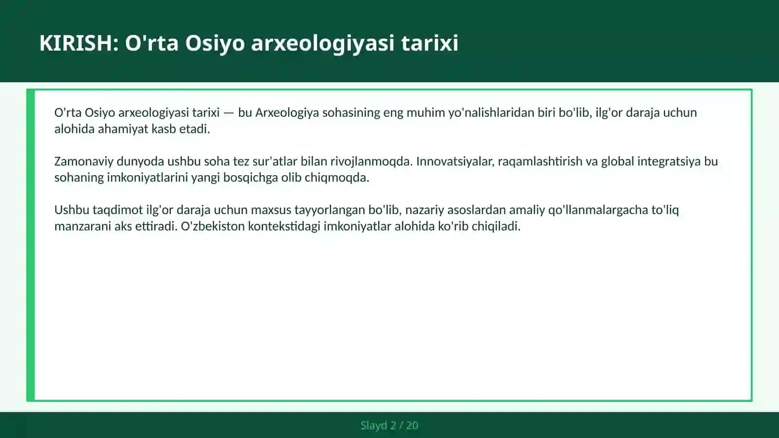 O'RTA OSIYO ARXEOLOGIYASI TARIXI 2