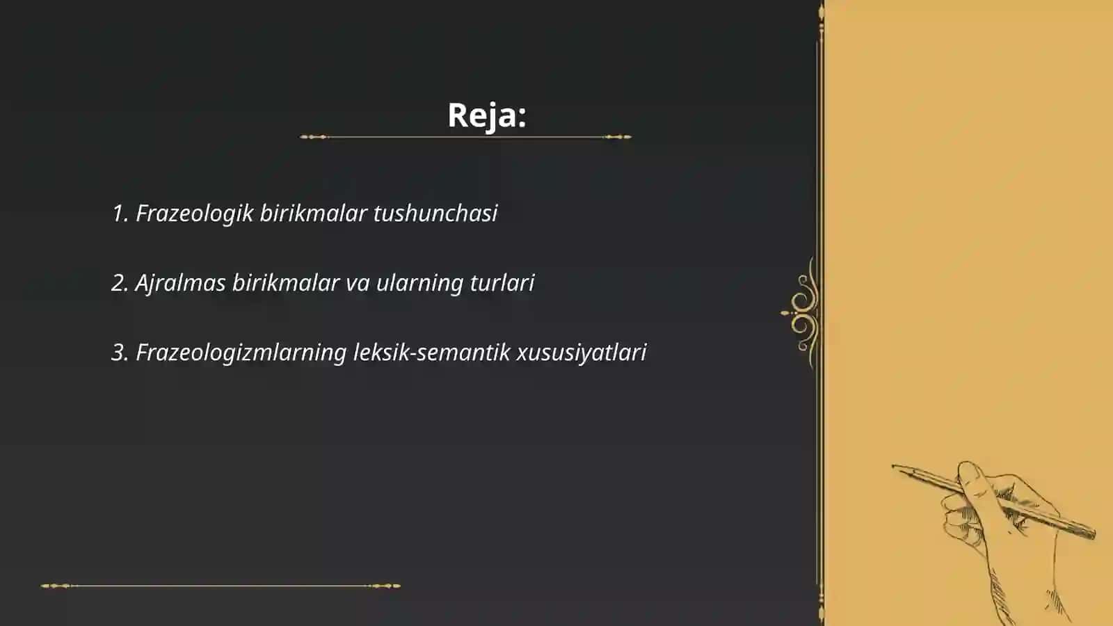 Lugat tarkibining ajralmas birikmalarining frazeologik birikmalarining mano va tarkib jihatdan tavsiyalanishi leksikorgarafiya lugat shinoslik 2