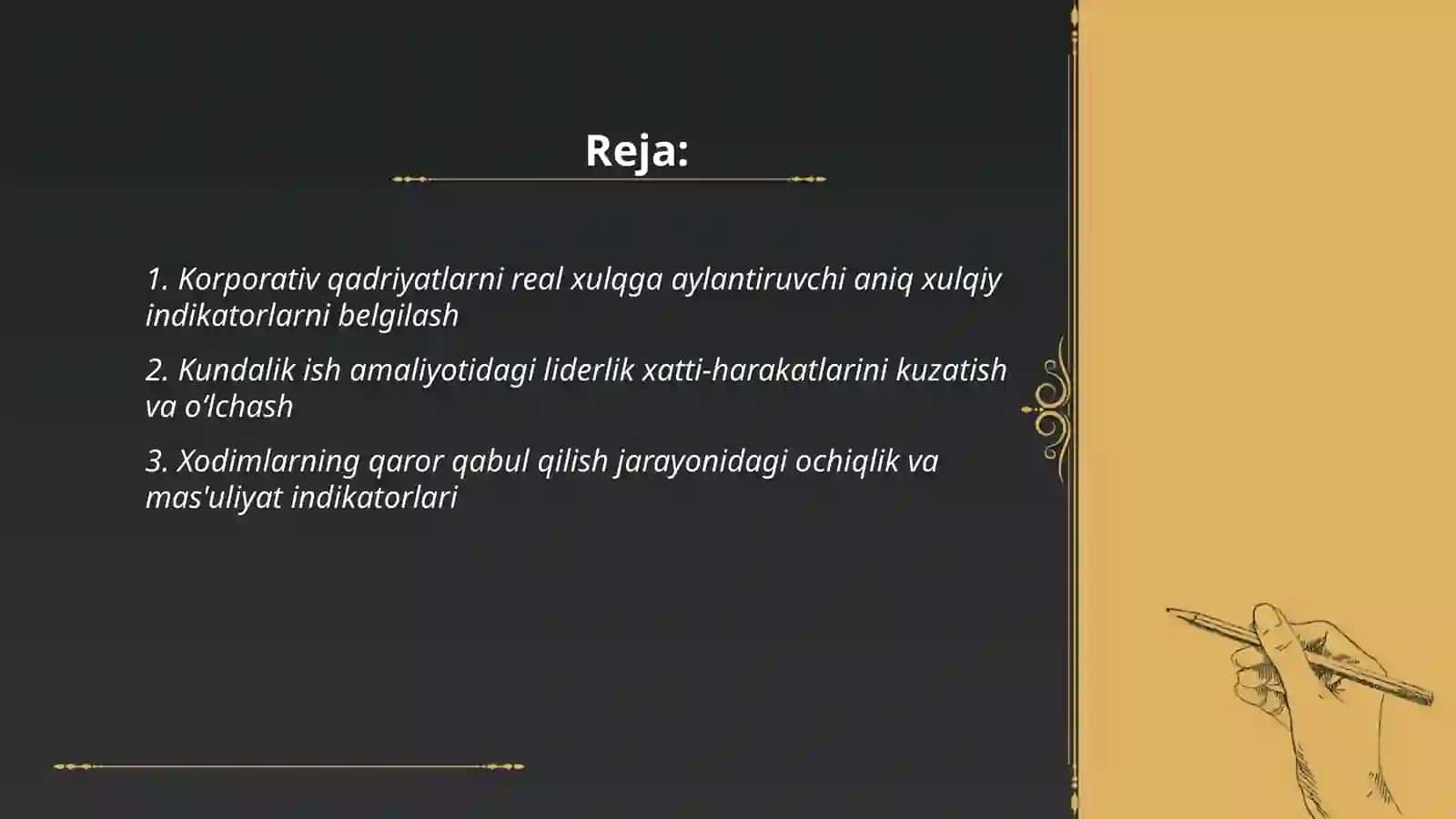 Korporativ madaniyatni shiorlardan tashqarida real xulq va indikatorlar orqali qanday o‘lchash mumkin 2