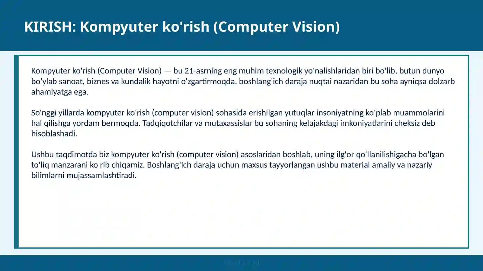 KOMPYUTER KO'RISH (COMPUTER VISION) 2