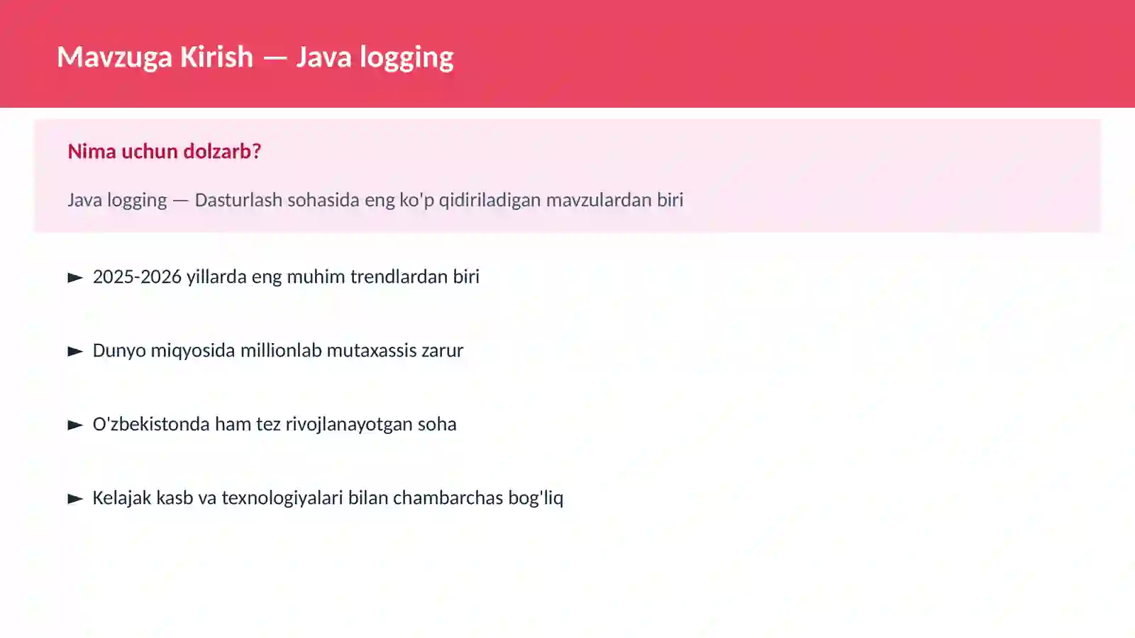 DASTURLASH | JAVA VA KORXONA 2
